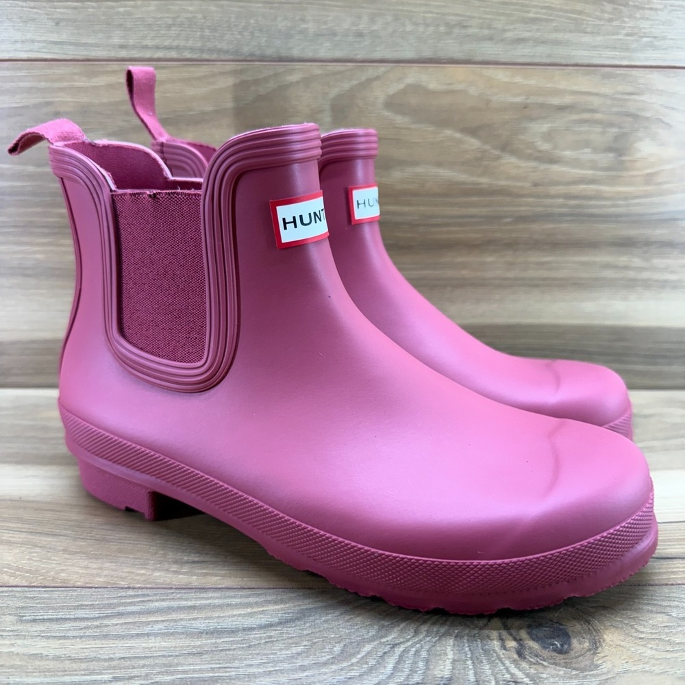 Hunter Chelsea Boots Pink Matte 8 EU 39 Waterproof Modern Minimalist Rain Casual - Picture 2 of 12
